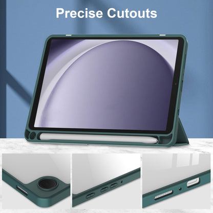 For Samsung Galaxy Tab A11 / A9 Acrylic 3-folding Leather Tablet Case with Pen Slot(Dark Green) by bashfashion