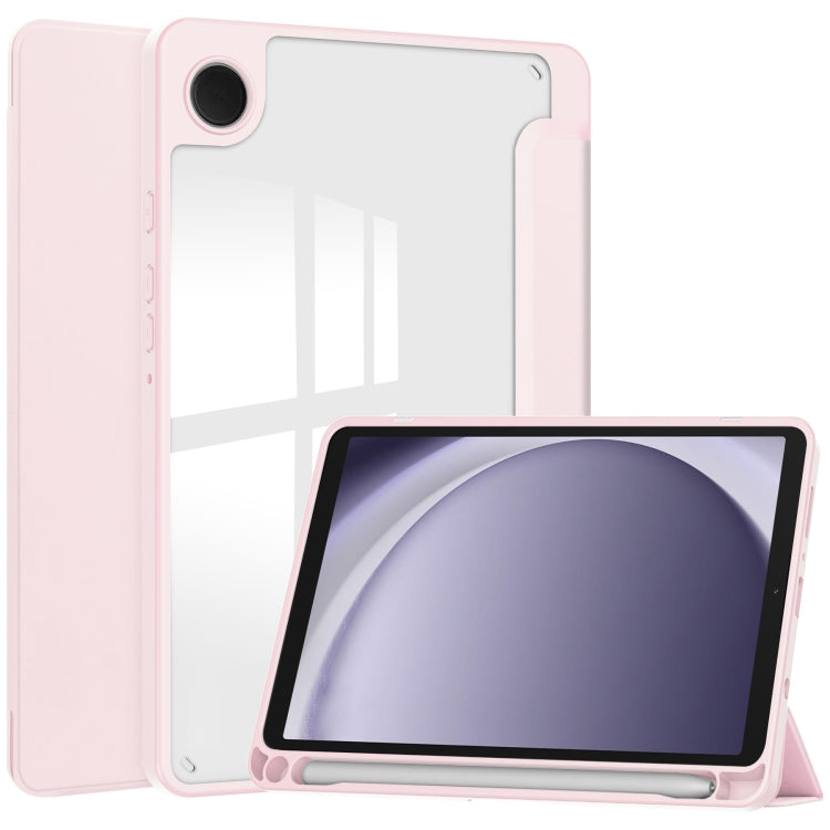 For Samsung Galaxy Tab A11 / A9 Acrylic 3-folding Leather Tablet Case with Pen Slot(Pink) by bashfashion