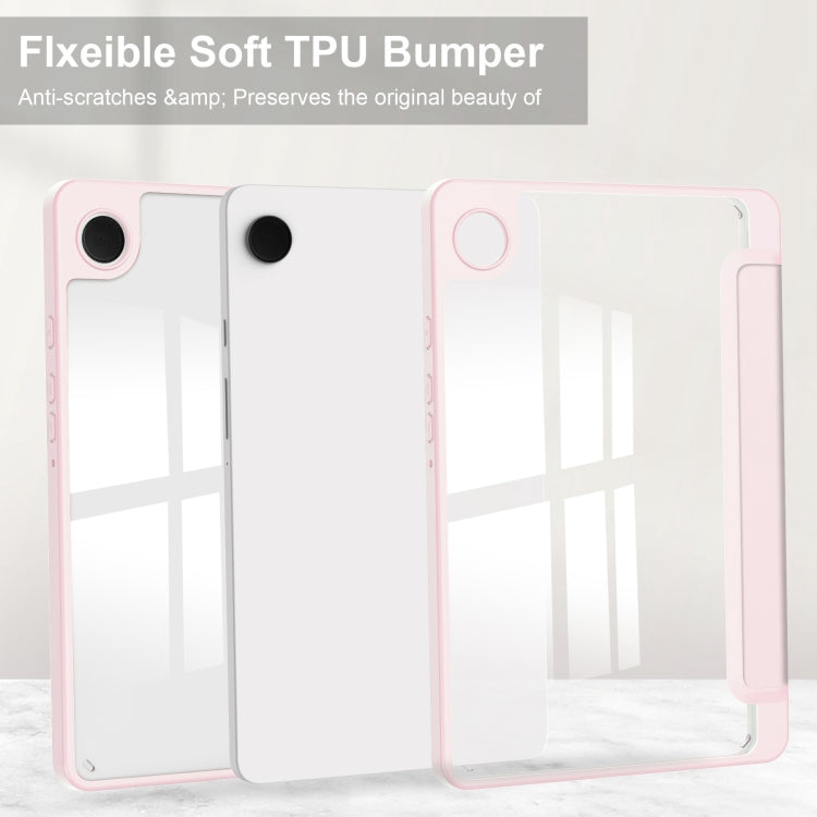 For Samsung Galaxy Tab A11 / A9 Acrylic 3-folding Leather Tablet Case with Pen Slot(Pink) by bashfashion