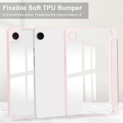 For Samsung Galaxy Tab A11 / A9 Acrylic 3-folding Leather Tablet Case with Pen Slot(Pink) by bashfashion