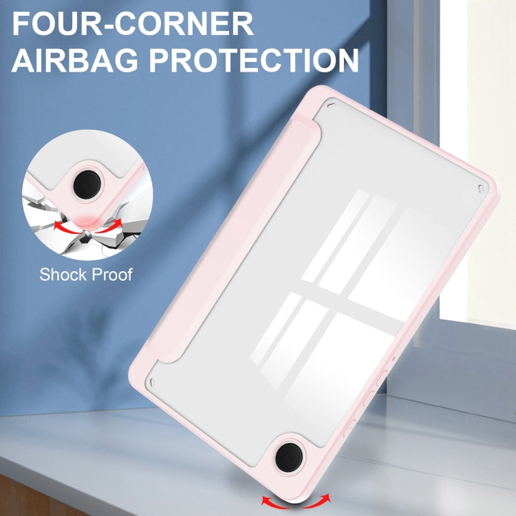 For Samsung Galaxy Tab A11 / A9 Acrylic 3-folding Leather Tablet Case with Pen Slot(Pink) by bashfashion
