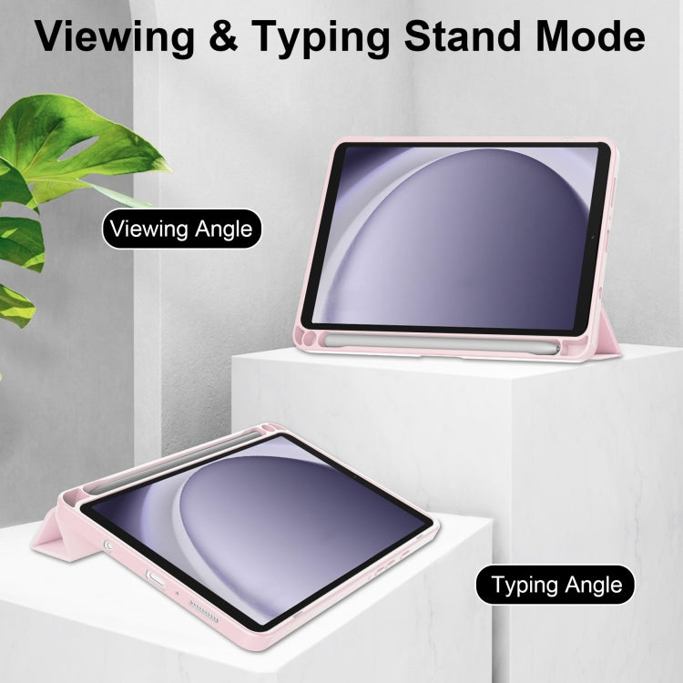 For Samsung Galaxy Tab A11 / A9 Acrylic 3-folding Leather Tablet Case with Pen Slot(Pink) by bashfashion