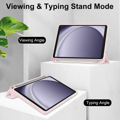 For Samsung Galaxy Tab A11 / A9 Acrylic 3-folding Leather Tablet Case with Pen Slot(Pink) by bashfashion