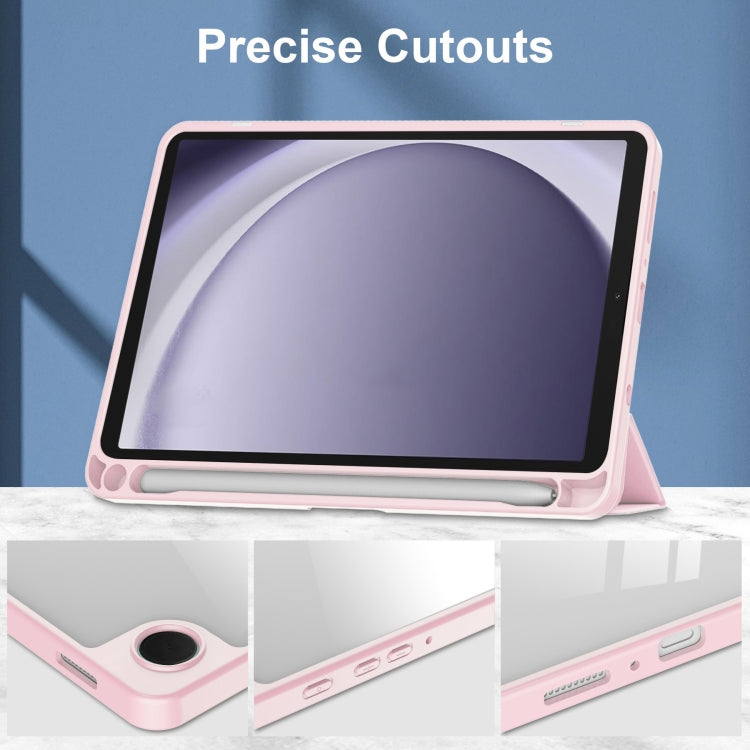 For Samsung Galaxy Tab A11 / A9 Acrylic 3-folding Leather Tablet Case with Pen Slot(Pink) by bashfashion