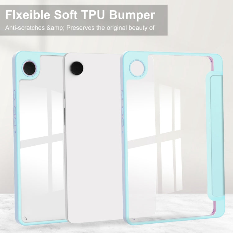 For Samsung Galaxy Tab A11 / A9 Acrylic 3-folding Leather Tablet Case with Pen Slot(Sky Blue) by bashfashion