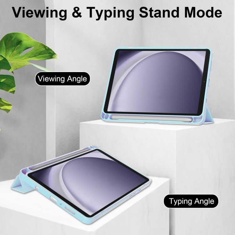 For Samsung Galaxy Tab A11 / A9 Acrylic 3-folding Leather Tablet Case with Pen Slot(Sky Blue) by bashfashion