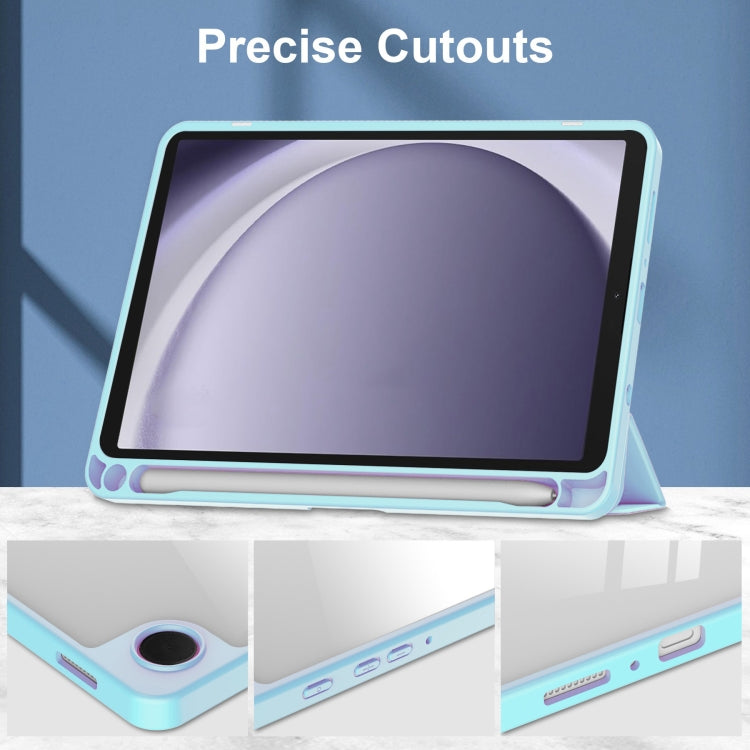 For Samsung Galaxy Tab A11 / A9 Acrylic 3-folding Leather Tablet Case with Pen Slot(Sky Blue) by bashfashion