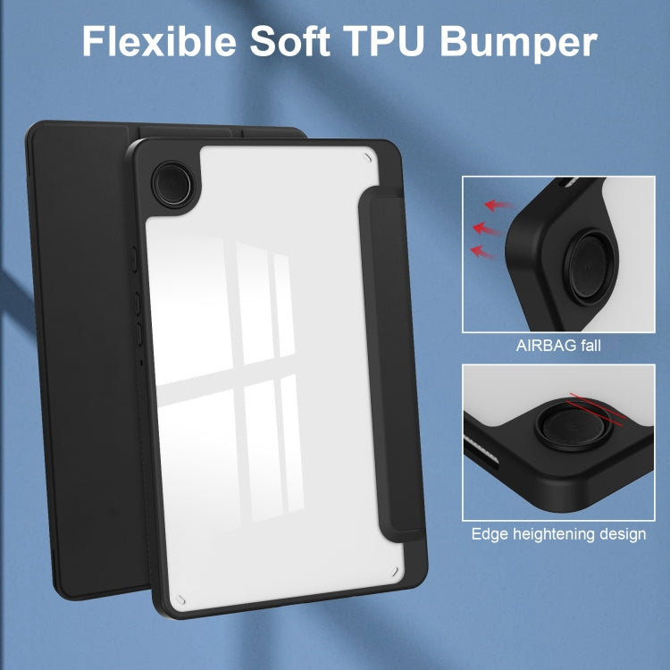 For Samsung Galaxy Tab A11 / A9 Acrylic 3-folding Leather Tablet Case with Pen Slot(Black) by bashfashion