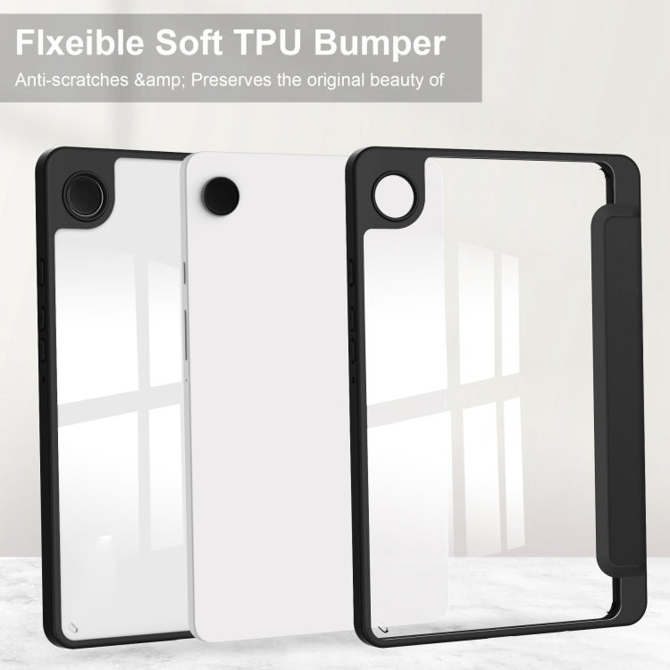 For Samsung Galaxy Tab A11 / A9 Acrylic 3-folding Leather Tablet Case with Pen Slot(Black) by bashfashion