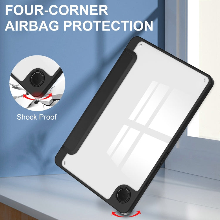 For Samsung Galaxy Tab A11 / A9 Acrylic 3-folding Leather Tablet Case with Pen Slot(Black) by bashfashion