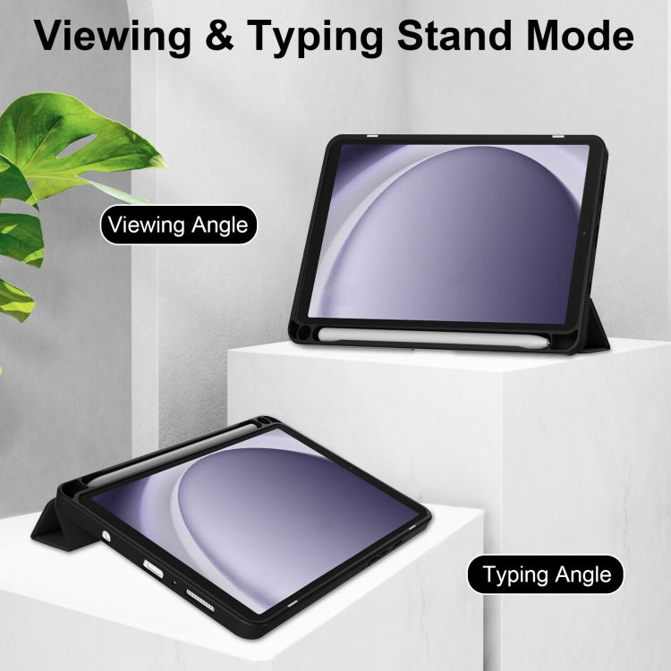 For Samsung Galaxy Tab A11 / A9 Acrylic 3-folding Leather Tablet Case with Pen Slot(Black) by bashfashion