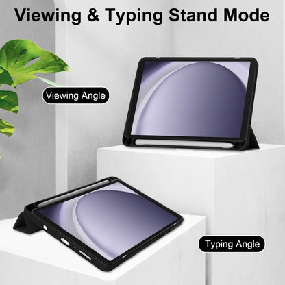 For Samsung Galaxy Tab A11 / A9 Acrylic 3-folding Leather Tablet Case with Pen Slot(Black) by bashfashion