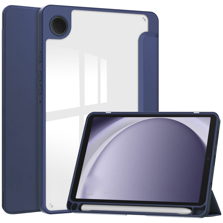 For Samsung Galaxy Tab A11 / A9 Acrylic 3-folding Leather Tablet Case with Pen Slot(Dark Blue) by bashfashion