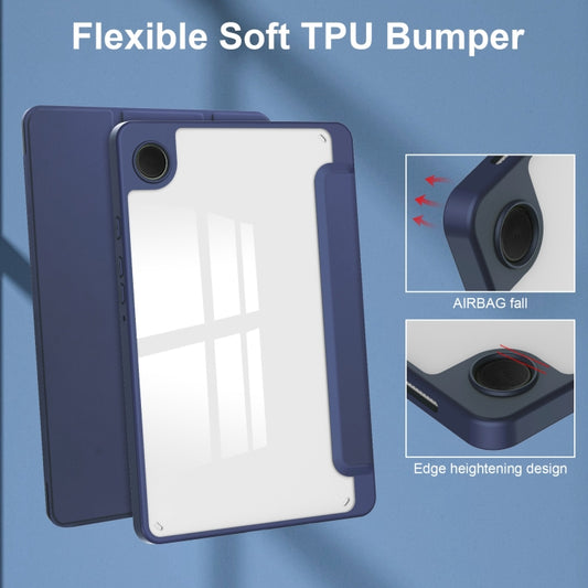 For Samsung Galaxy Tab A11 / A9 Acrylic 3-folding Leather Tablet Case with Pen Slot(Dark Blue) by bashfashion