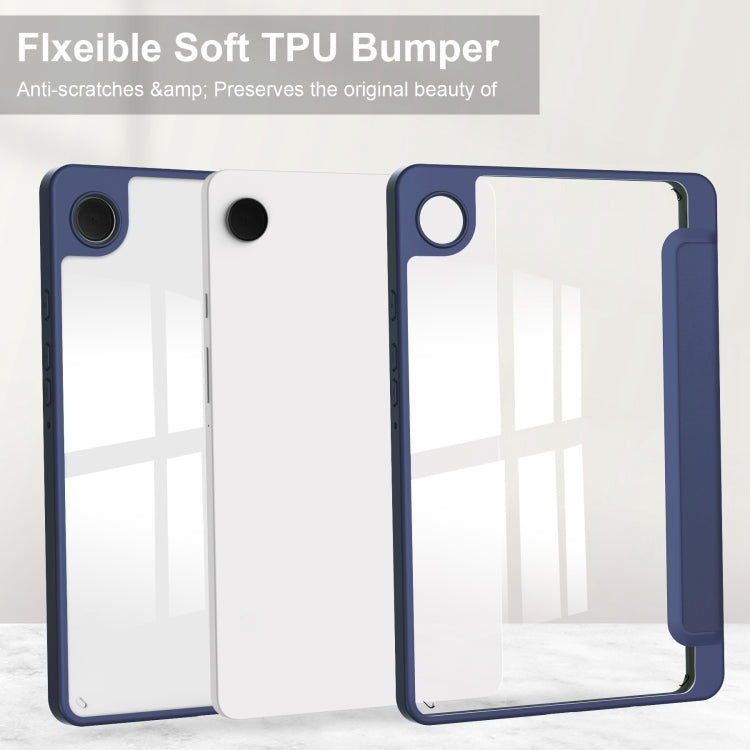 For Samsung Galaxy Tab A11 / A9 Acrylic 3-folding Leather Tablet Case with Pen Slot(Dark Blue) by bashfashion