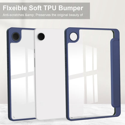 For Samsung Galaxy Tab A11 / A9 Acrylic 3-folding Leather Tablet Case with Pen Slot(Dark Blue) by bashfashion