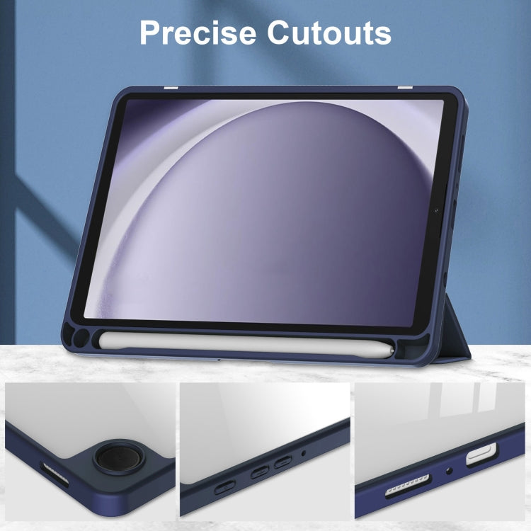 For Samsung Galaxy Tab A11 / A9 Acrylic 3-folding Leather Tablet Case with Pen Slot(Dark Blue) by bashfashion