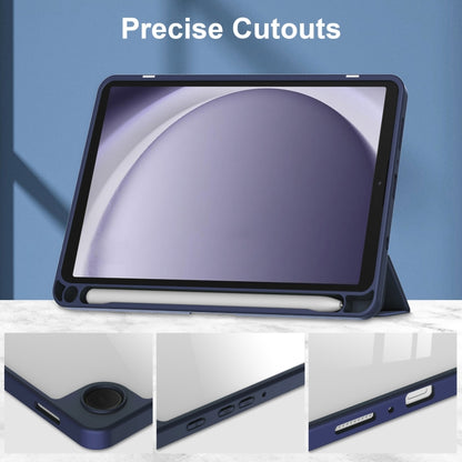 For Samsung Galaxy Tab A11 / A9 Acrylic 3-folding Leather Tablet Case with Pen Slot(Dark Blue) by bashfashion