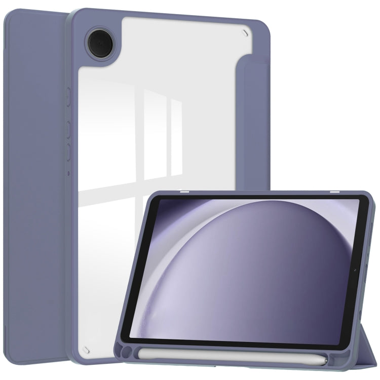 For Samsung Galaxy Tab A11 / A9 Acrylic 3-folding Leather Tablet Case with Pen Slot(Lavender) by bashfashion