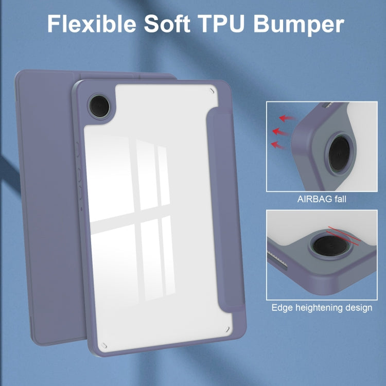 For Samsung Galaxy Tab A11 / A9 Acrylic 3-folding Leather Tablet Case with Pen Slot(Lavender) by bashfashion