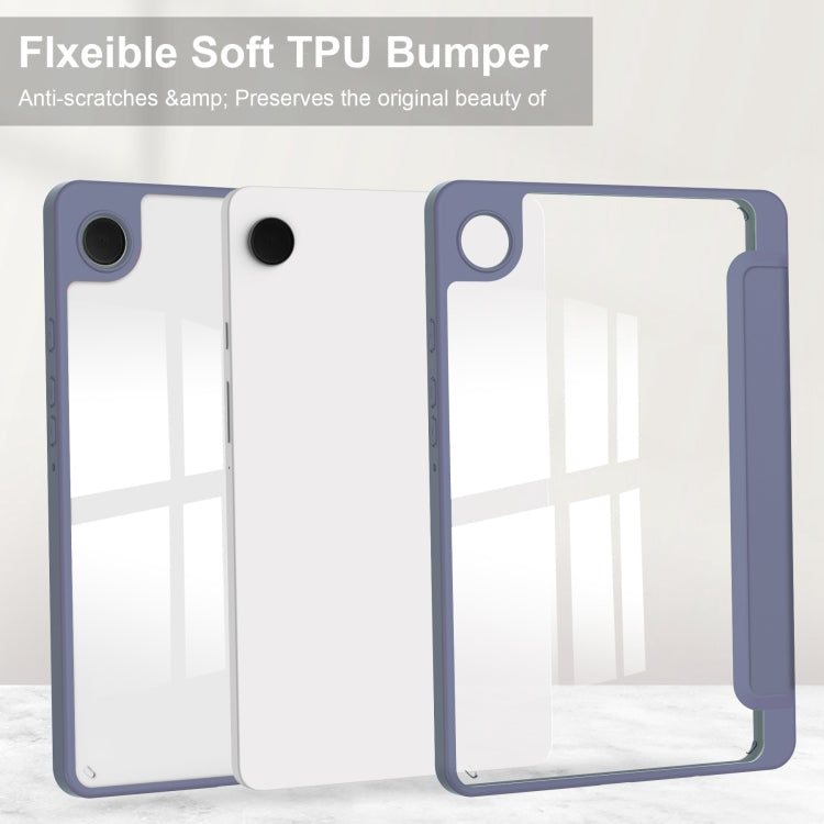 For Samsung Galaxy Tab A11 / A9 Acrylic 3-folding Leather Tablet Case with Pen Slot(Lavender) by bashfashion