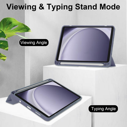 For Samsung Galaxy Tab A11 / A9 Acrylic 3-folding Leather Tablet Case with Pen Slot(Lavender) by bashfashion