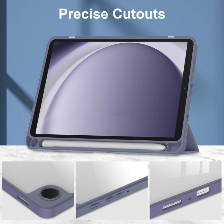 For Samsung Galaxy Tab A11 / A9 Acrylic 3-folding Leather Tablet Case with Pen Slot(Lavender) by bashfashion