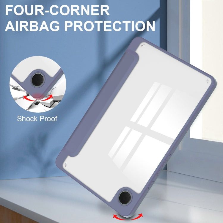 For Samsung Galaxy Tab A11 / A9 Acrylic 3-folding Leather Tablet Case with Pen Slot(Lavender) by bashfashion