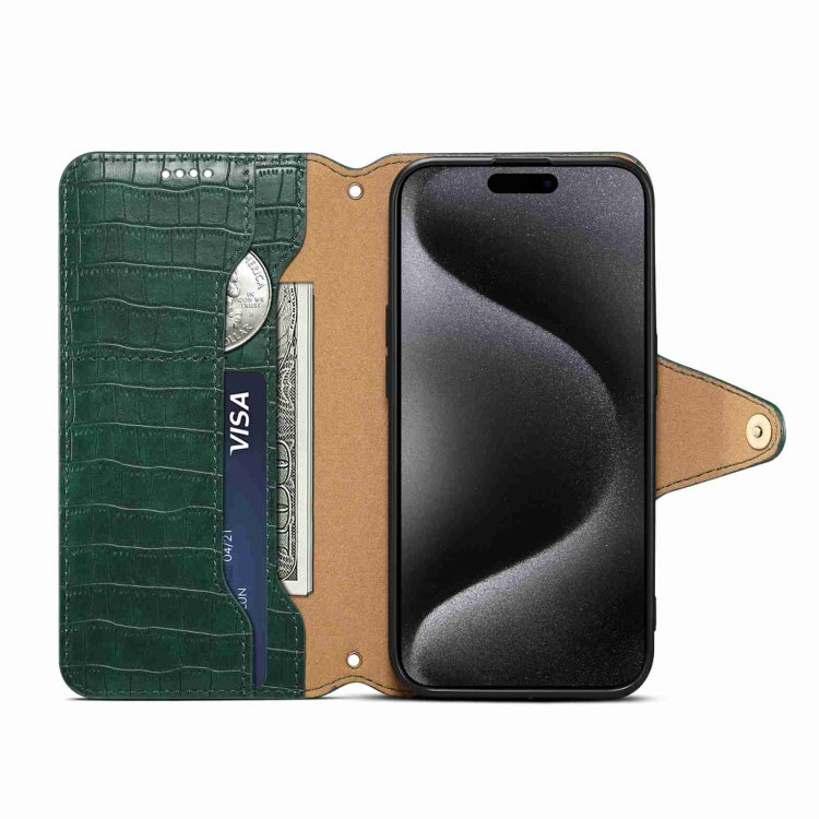 For iPhone 15 Pro Max Denior Crocodile Texture Oil Edge Leather Phone Case(Green) by Denior