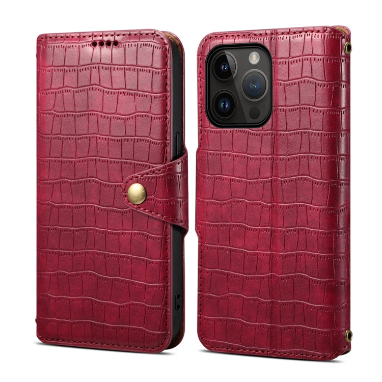 For iPhone 15 Pro Denior Crocodile Texture Oil Edge Leather Phone Case(Rose Red) by Denior