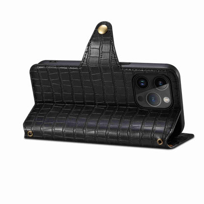 For iPhone 15 Pro Denior Crocodile Texture Oil Edge Leather Phone Case(Black) by Denior