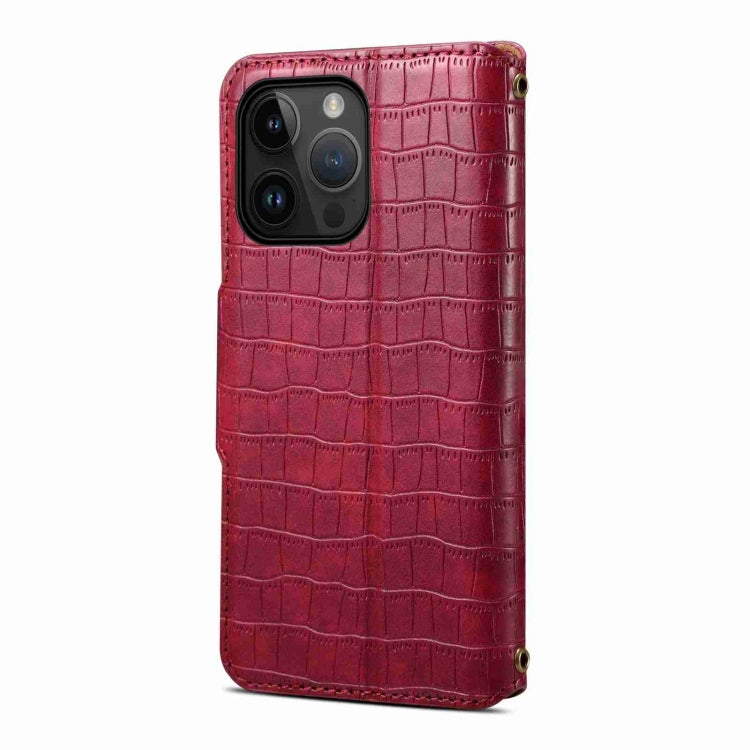 For iPhone 15 Plus Denior Crocodile Texture Oil Edge Leather Phone Case(Rose Red) by Denior
