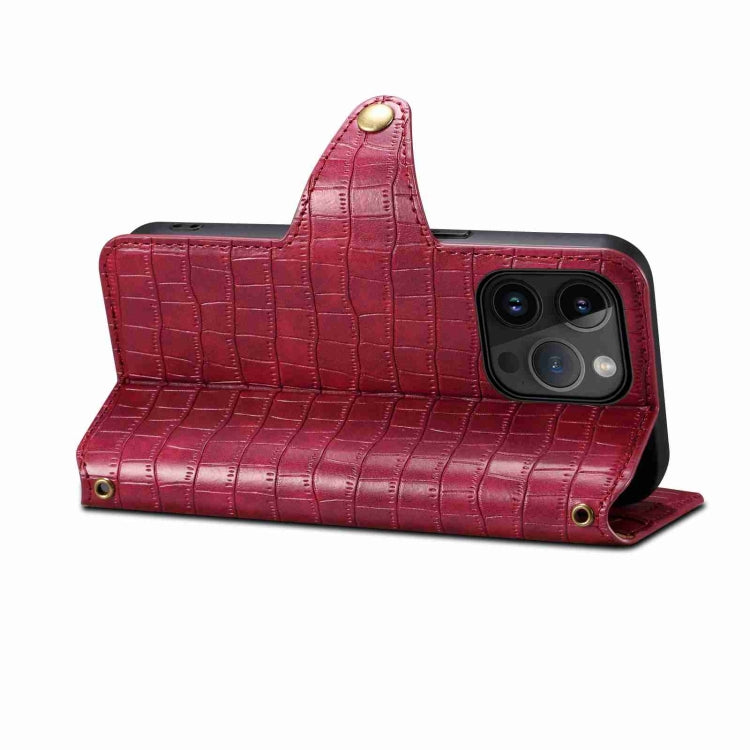For iPhone 15 Denior Crocodile Texture Oil Edge Leather Phone Case(Rose Red) by Denior