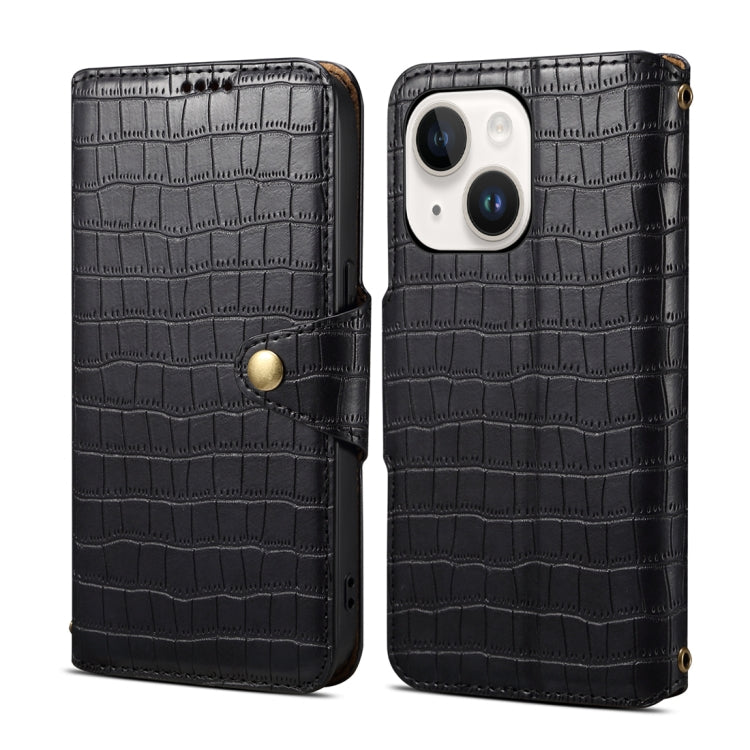 For iPhone 15 Denior Crocodile Texture Oil Edge Leather Phone Case(Black) by Denior