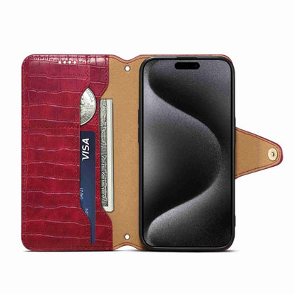 For iPhone 14 Plus Denior Crocodile Texture Oil Edge Leather Phone Case(Rose Red) by Denior