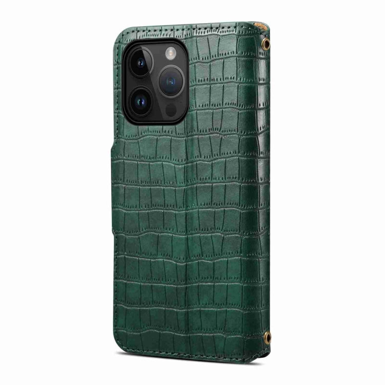 For iPhone 14 Plus Denior Crocodile Texture Oil Edge Leather Phone Case(Green) by Denior