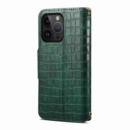 For iPhone 14 Plus Denior Crocodile Texture Oil Edge Leather Phone Case(Green) by Denior