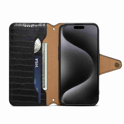 For iPhone 13 Pro Max Denior Crocodile Texture Oil Edge Leather Phone Case(Black) by Denior