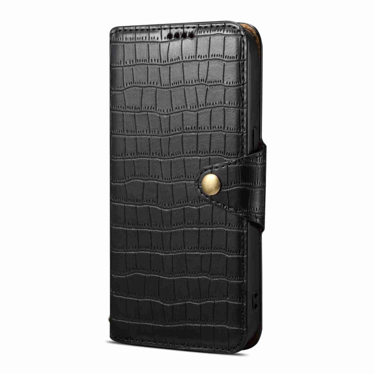 For iPhone 13 Pro Denior Crocodile Texture Oil Edge Leather Phone Case(Black) by Denior