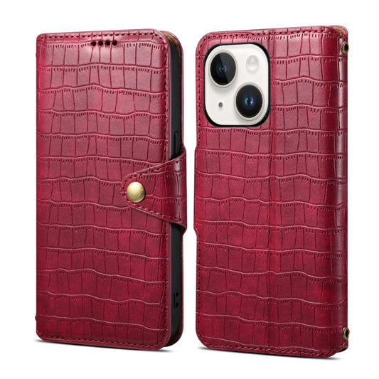 For iPhone 13 Denior Crocodile Texture Oil Edge Leather Phone Case(Rose Red) by Denior