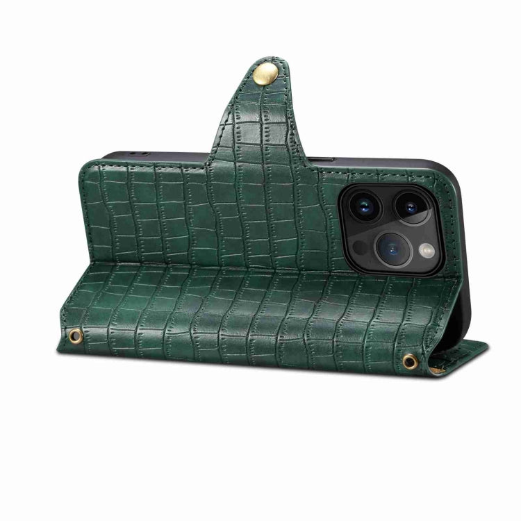 For iPhone 11 Pro Max Denior Crocodile Texture Oil Edge Leather Phone Case(Green) by Denior
