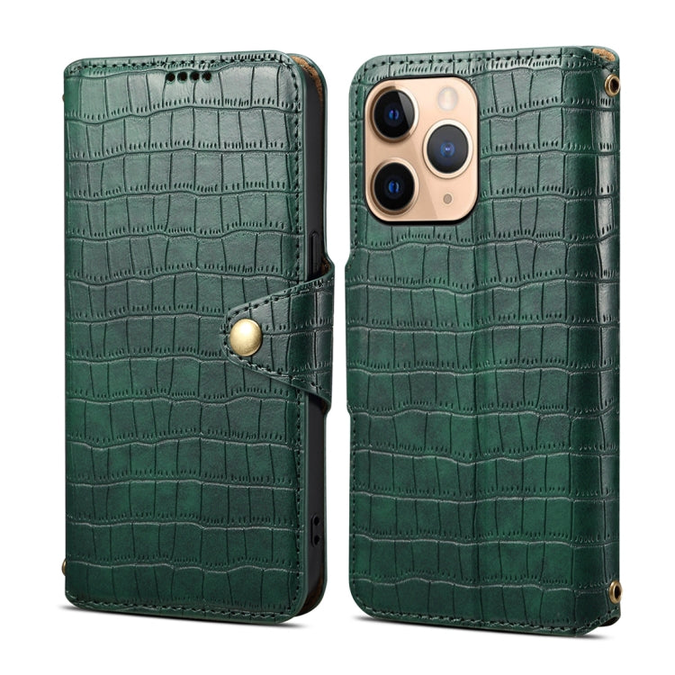 For iPhone 11 Pro Denior Crocodile Texture Oil Edge Leather Phone Case(Green) by Denior