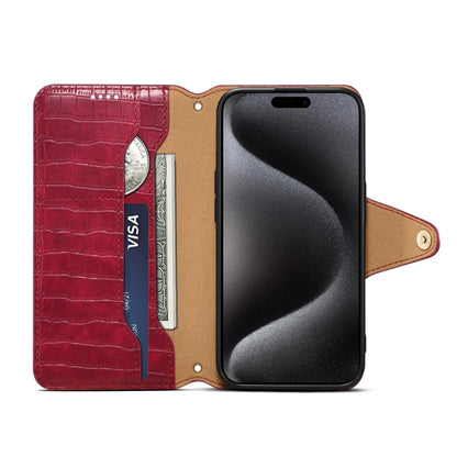 For iPhone 16 Denior Crocodile Texture Oil Edge Leather Phone Case(Rose Red) by Denior