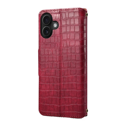 For iPhone 16 Plus Denior Crocodile Texture Oil Edge Leather Phone Case(Rose Red) by Denior