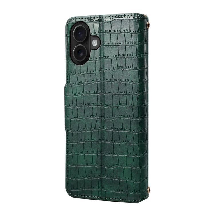 For iPhone 16 Plus Denior Crocodile Texture Oil Edge Leather Phone Case(Green) by Denior