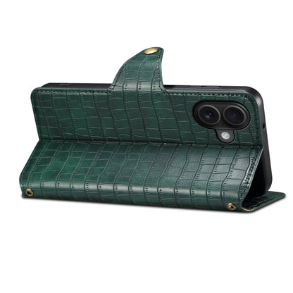 For iPhone 16 Plus Denior Crocodile Texture Oil Edge Leather Phone Case(Green) by Denior