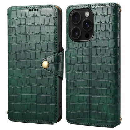 For iPhone 16 Pro Denior Crocodile Texture Oil Edge Leather Phone Case(Green) by Denior