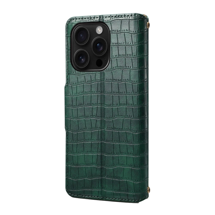 For iPhone 16 Pro Denior Crocodile Texture Oil Edge Leather Phone Case(Green) by Denior