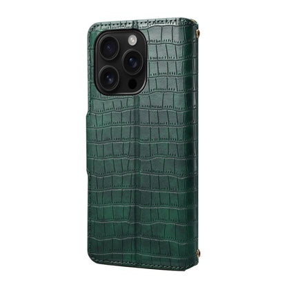 For iPhone 16 Pro Denior Crocodile Texture Oil Edge Leather Phone Case(Green) by Denior