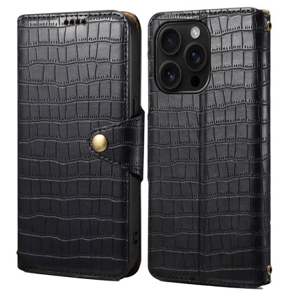 For iPhone 16 Pro Denior Crocodile Texture Oil Edge Leather Phone Case(Black) by Denior